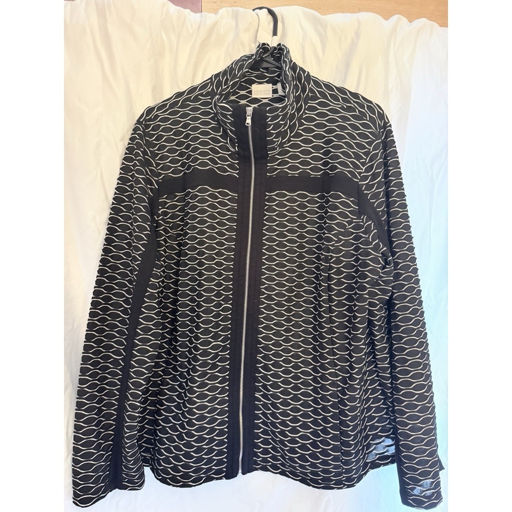 Chico's Textured Jacket Black White Zip Up Size 3